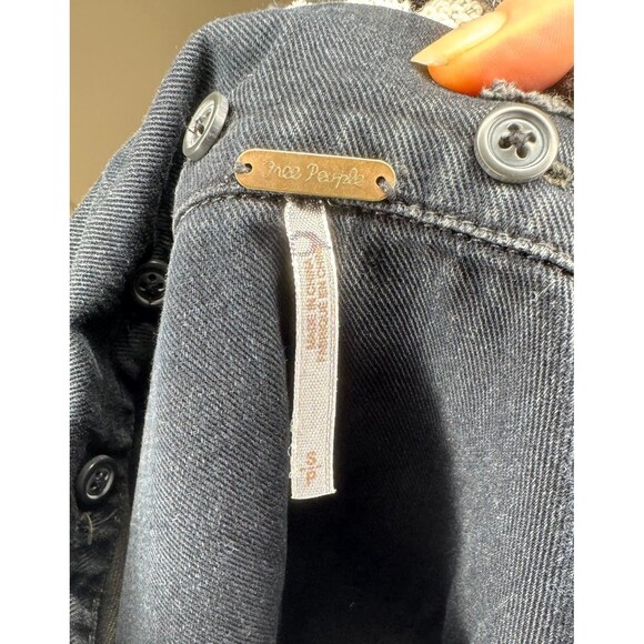 Free People Knit Hoodie Denim Jacket Black Grey Layered Boho Womens Small - Picture 5 of 6